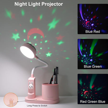 Pink Desk Lamp for Home Office, Touch Small Table Light for Kids