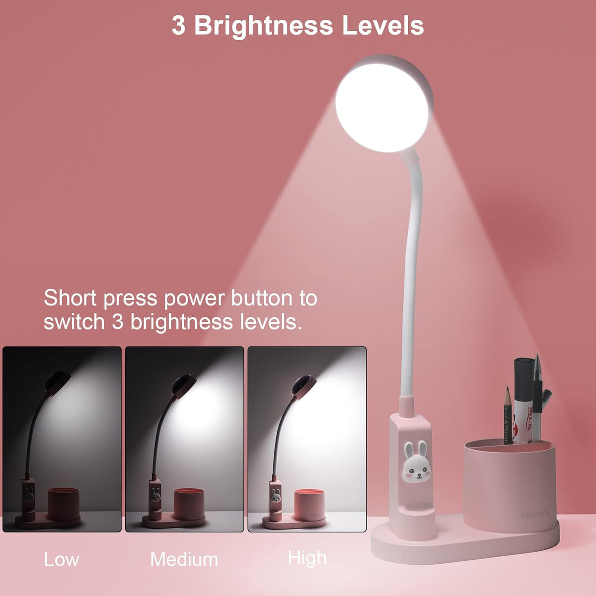 Pink Desk Lamp for Home Office, Touch Small Table Light for Kids