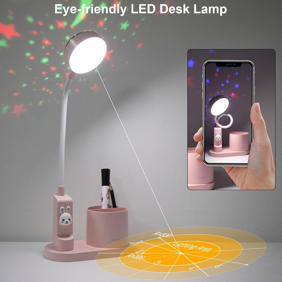 Pink Desk Lamp for Home Office, Touch Small Table Light for Kids