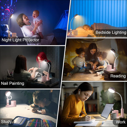 Pink Desk Lamp for Home Office, Touch Small Table Light for Kids