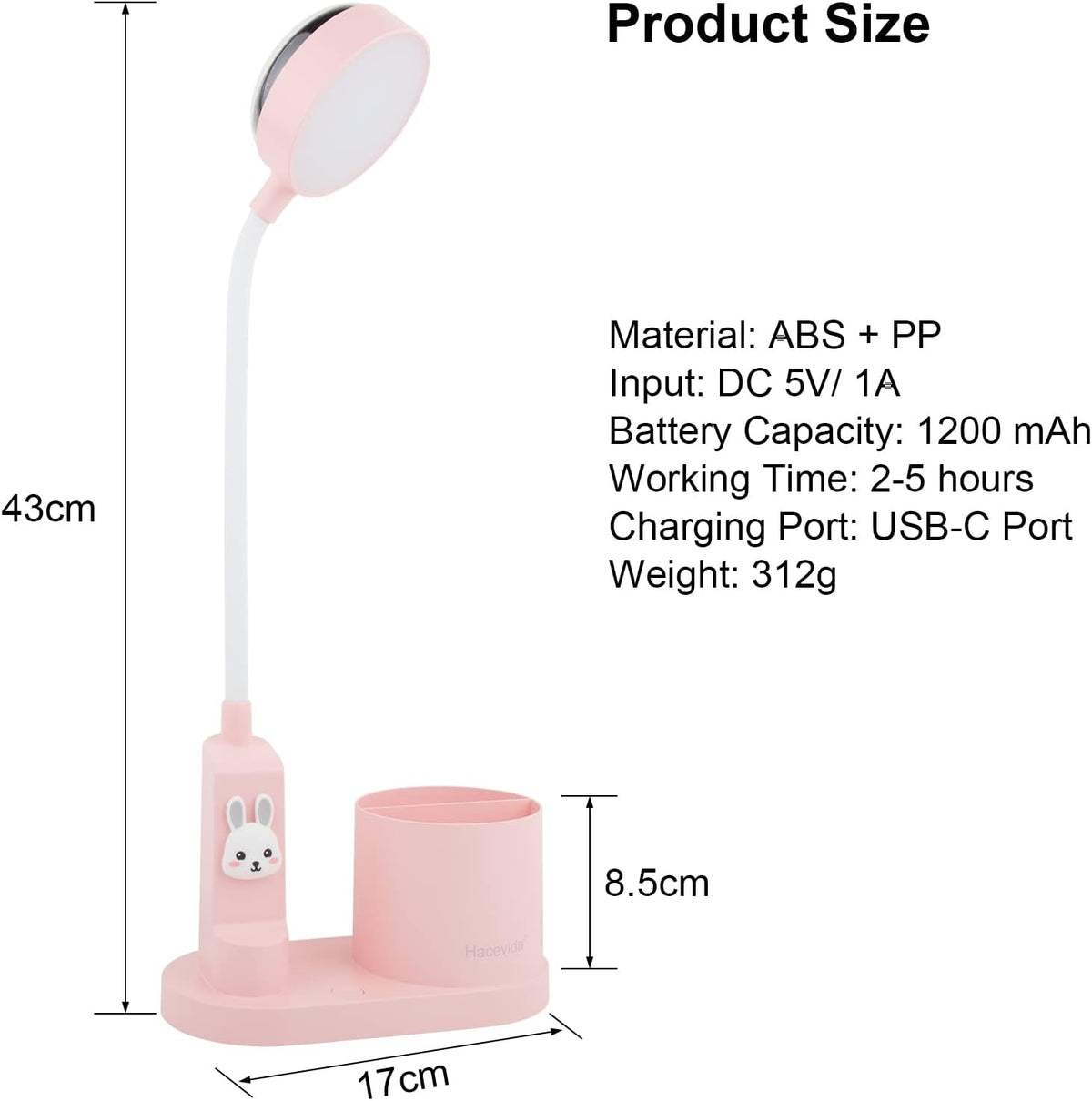 Pink Desk Lamp for Home Office, Touch Small Table Light for Kids