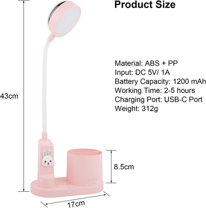 Pink Desk Lamp for Home Office, Touch Small Table Light for Kids