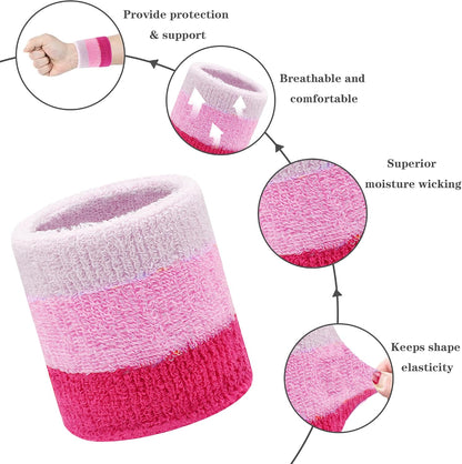 8 Pack Wrist Sweatbands Tennis Wrist Bands Absorbent Sweat Band for Men and Women, Breathable Cotton Sweatbands for Working Out, Football, Basketball, Running Athletic Sports