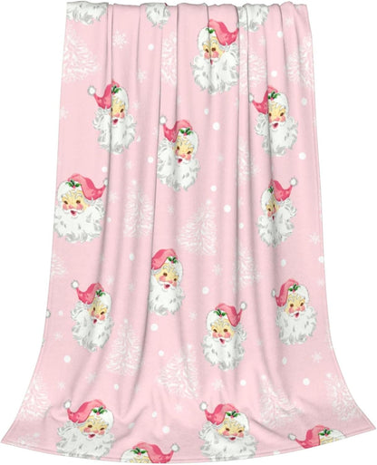 Christmas Santa Claus Throw Blankets, Xmas Tree Soft Anti Pilling Flannel Blanket, Winter Snowflake Decorative Lightweight Pink Blanket, 30x40 Inches Sofa Fleece Blanket