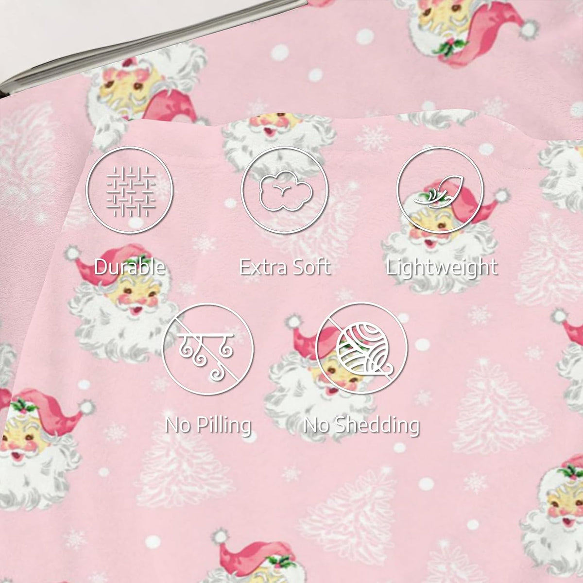 Christmas Santa Claus Throw Blankets, Xmas Tree Soft Anti Pilling Flannel Blanket, Winter Snowflake Decorative Lightweight Pink Blanket, 30x40 Inches Sofa Fleece Blanket