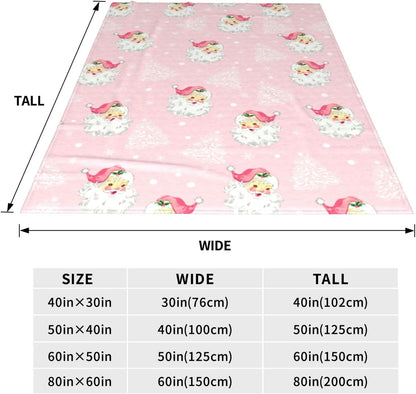 Christmas Santa Claus Throw Blankets, Xmas Tree Soft Anti Pilling Flannel Blanket, Winter Snowflake Decorative Lightweight Pink Blanket, 30x40 Inches Sofa Fleece Blanket