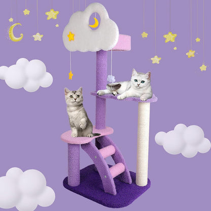 43 Inch Cat Tree Tower for Indoor Cats, Cute Purple Pink Cloud Cat Tower