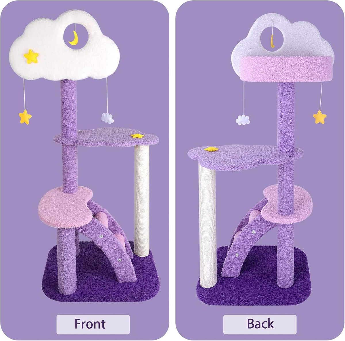 43 Inch Cat Tree Tower for Indoor Cats, Cute Purple Pink Cloud Cat Tower