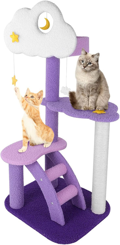 43 Inch Cat Tree Tower for Indoor Cats, Cute Purple Pink Cloud Cat Tower