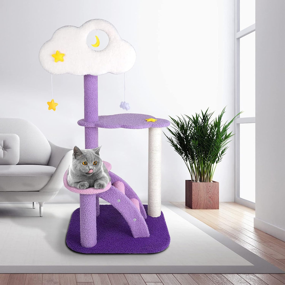 43 Inch Cat Tree Tower for Indoor Cats, Cute Purple Pink Cloud Cat Tower
