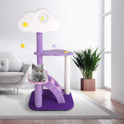 43 Inch Cat Tree Tower for Indoor Cats, Cute Purple Pink Cloud Cat Tower