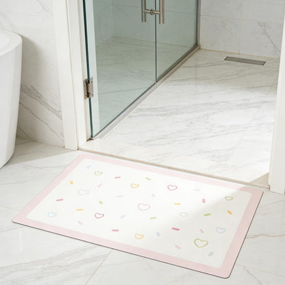 Floral Non Slip Bath Mat, Rubber Backing Ultra Thin Spring Bathroom Rugs Quick Dry Super Absorbent Bath Rug Shower Mat for Bathroom Floor Bathtub Shower Sink, Easy Care Pink 17"x 25"