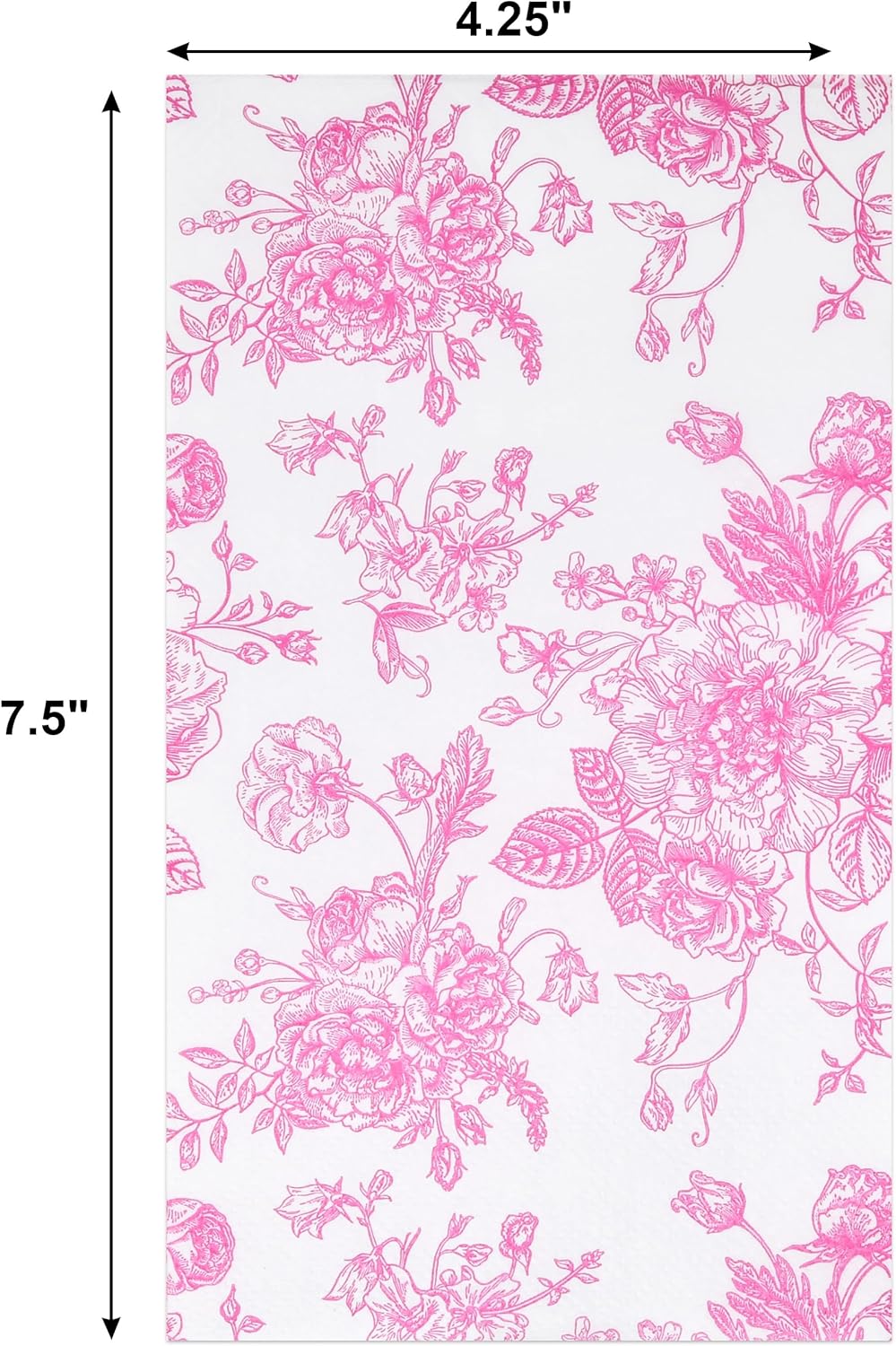 100 Pcs Pink & White Floral Guest Napkins Toile Blossom Flowers Disposable Paper Hand Towel Napkin for Summer Spring Birthday Party Supplies