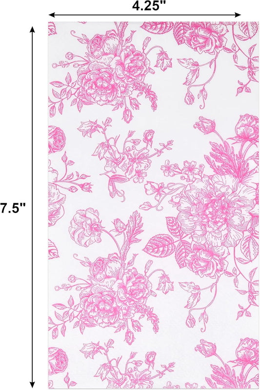 100 Pcs Pink & White Floral Guest Napkins Toile Blossom Flowers Disposable Paper Hand Towel Napkin for Summer Spring Birthday Party Supplies