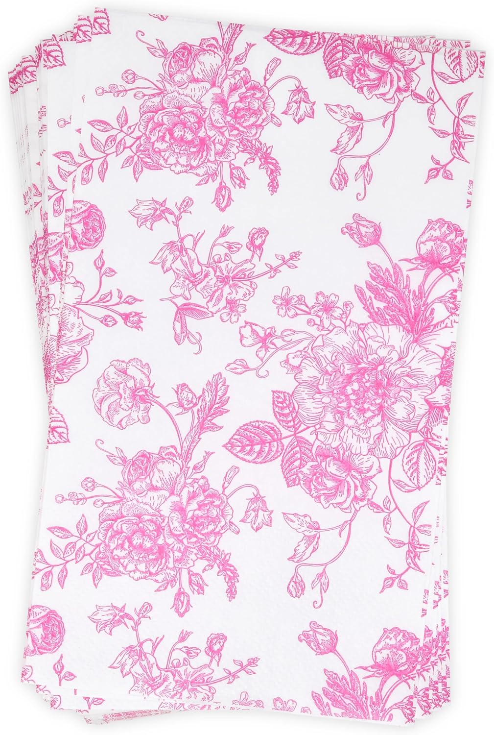 100 Pcs Pink & White Floral Guest Napkins Toile Blossom Flowers Disposable Paper Hand Towel Napkin for Summer Spring Birthday Party Supplies