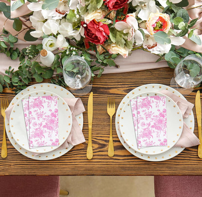100 Pcs Pink & White Floral Guest Napkins Toile Blossom Flowers Disposable Paper Hand Towel Napkin for Summer Spring Birthday Party Supplies