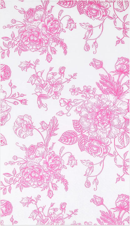 100 Pcs Pink & White Floral Guest Napkins Toile Blossom Flowers Disposable Paper Hand Towel Napkin for Summer Spring Birthday Party Supplies