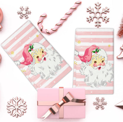 Xmas Santa Claus Kitchen Dish Towels, 2 PC Winter Christmas Decoration Hand Towels, Snowflake Pink Stripes Tea Towels, 26x18 Inch Hand Towels for Cooking Baking