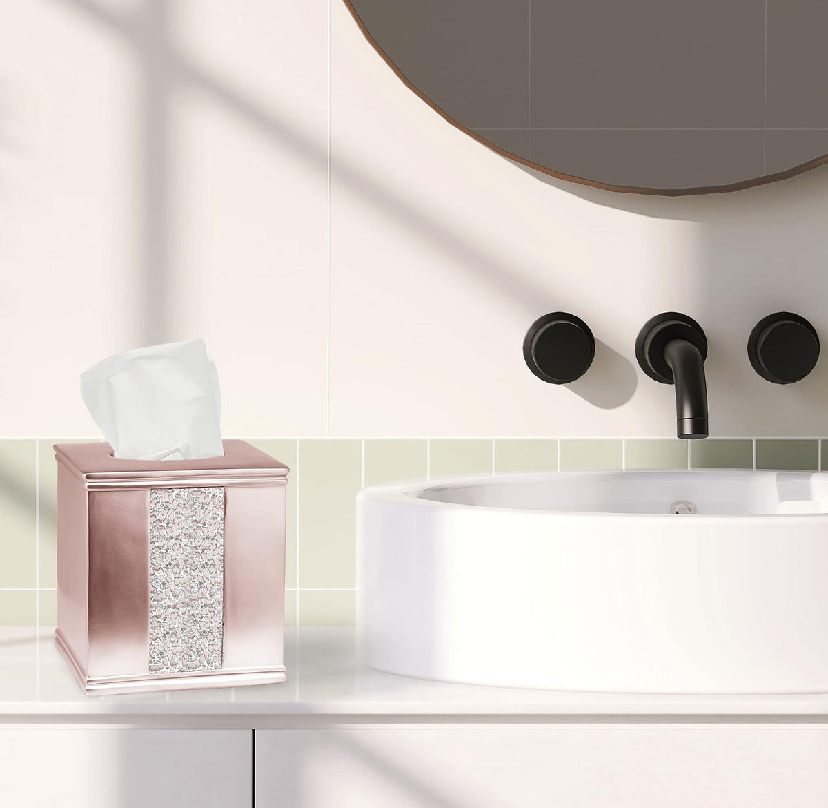 Sinatra Modern Bath Tissue Box Modern Classic Contemporary Decorative Beautiful Designs Bathroom Decor for Home Luxury Bath, Blush