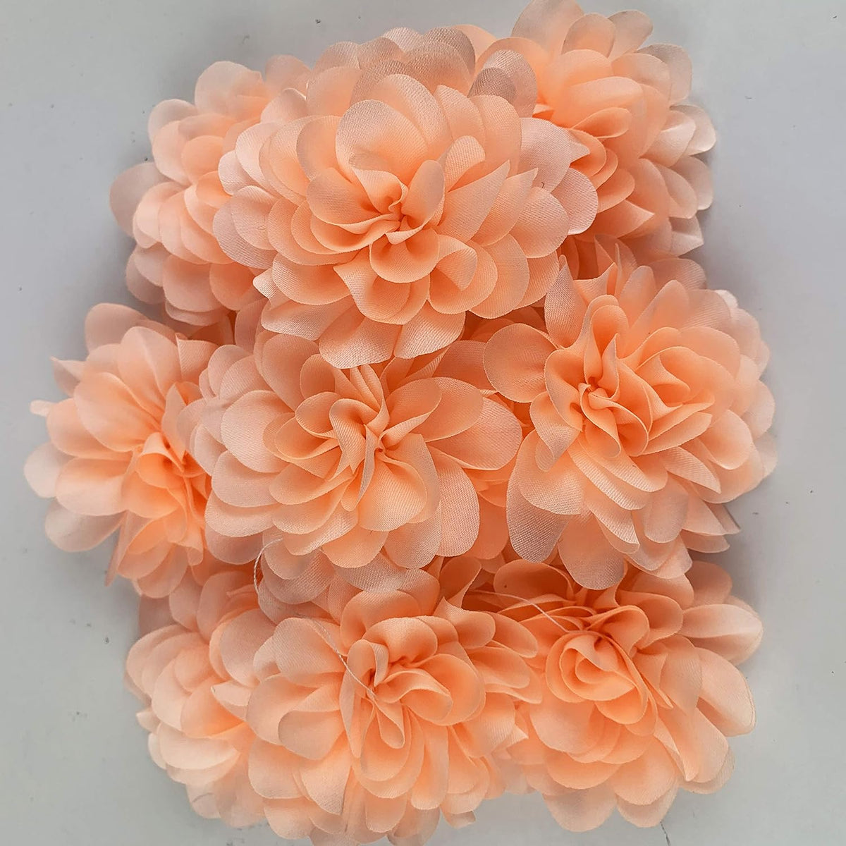 Peach Chiffon Ruffled Fabric Flower for DIY Handmade Decorative, Hair Clip,Scrapbooking and More Decoration 10PC (2-3/8" Inch)