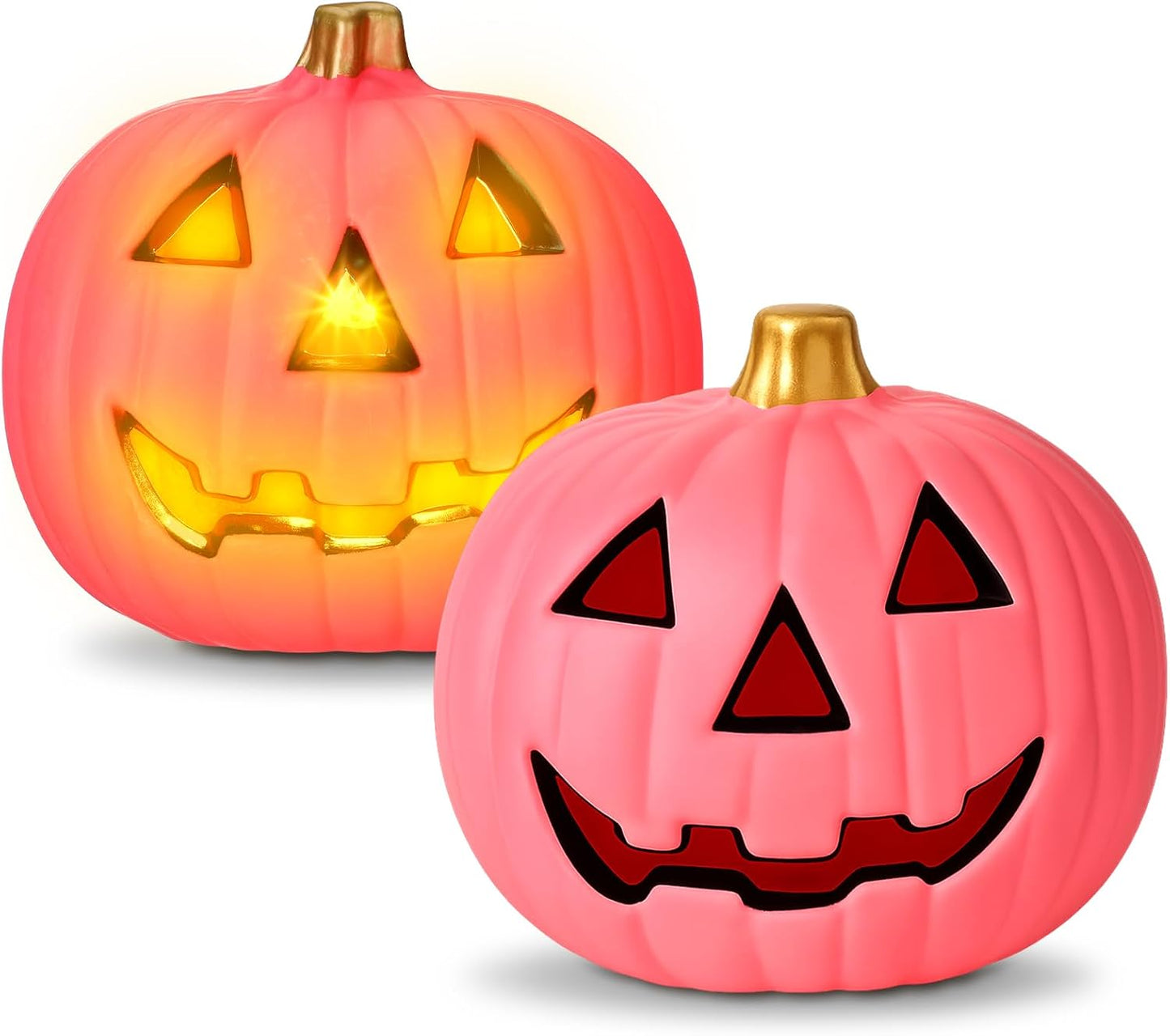2 Pack Pink Jack O Lantern Pumpkins Light up Battery Operated