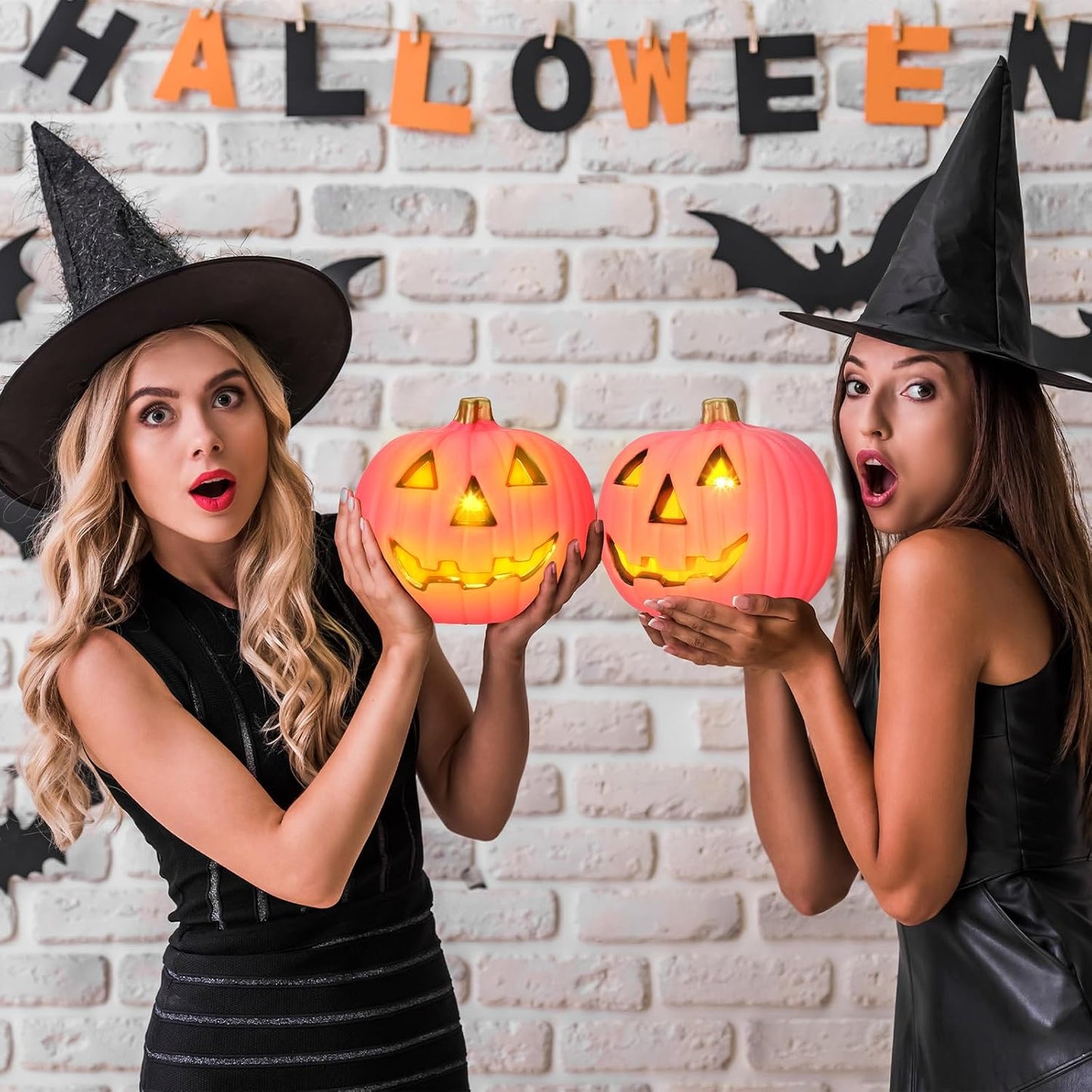 2 Pack Pink Jack O Lantern Pumpkins Light up Battery Operated