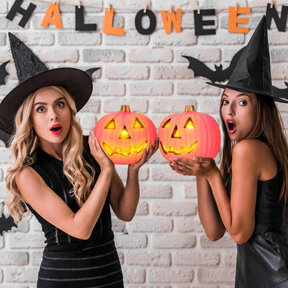 2 Pack Pink Jack O Lantern Pumpkins Light up Battery Operated