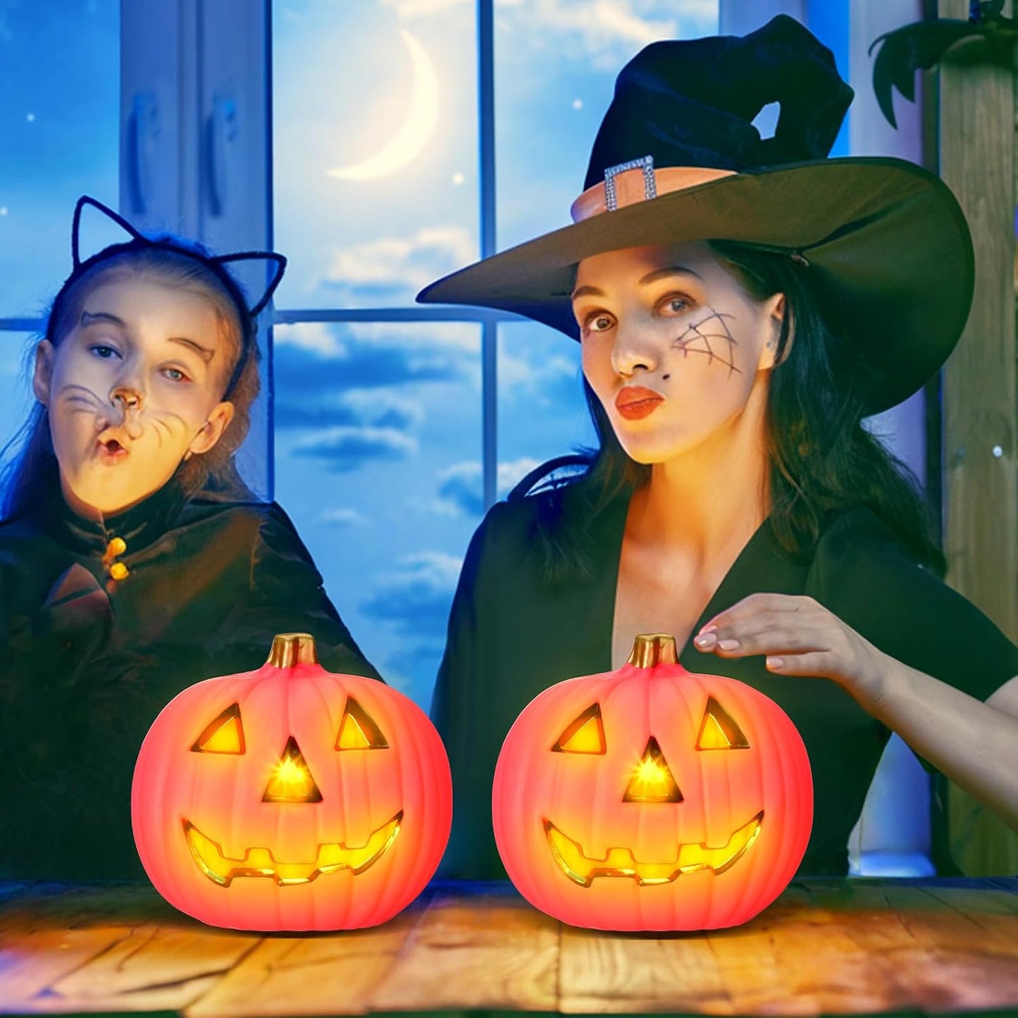 2 Pack Pink Jack O Lantern Pumpkins Light up Battery Operated