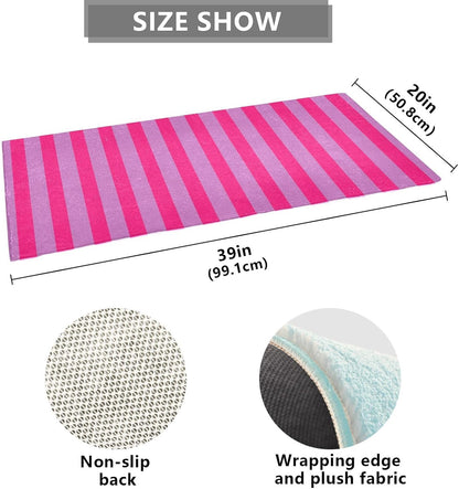 Rosy Pink Stripes Bath Mat, Soft Absorbent Bath Rug, Non Slip Washable Bathroom Mat for Shower and Tub, Home Decor 39x20 Inch