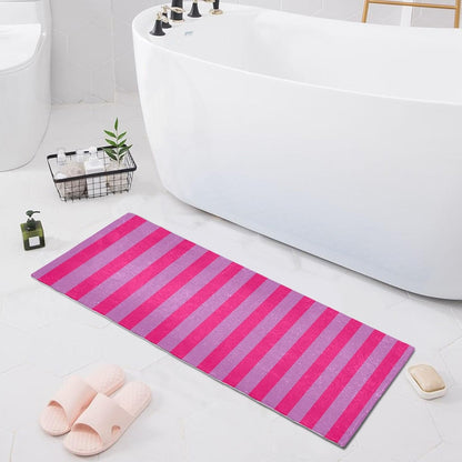 Rosy Pink Stripes Bath Mat, Soft Absorbent Bath Rug, Non Slip Washable Bathroom Mat for Shower and Tub, Home Decor 39x20 Inch