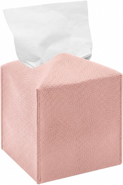 Pink Tissue Box Cover 5 Inch PU Leather Cube Tissue Box Cover