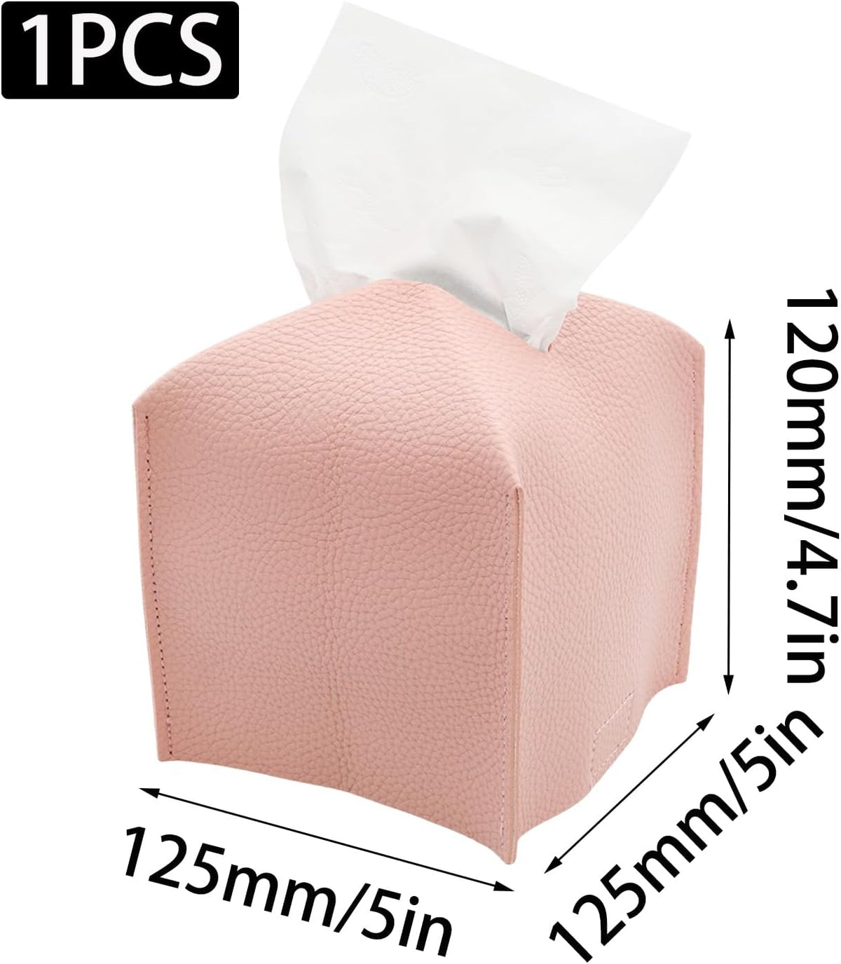 Pink Tissue Box Cover 5 Inch PU Leather Cube Tissue Box Cover