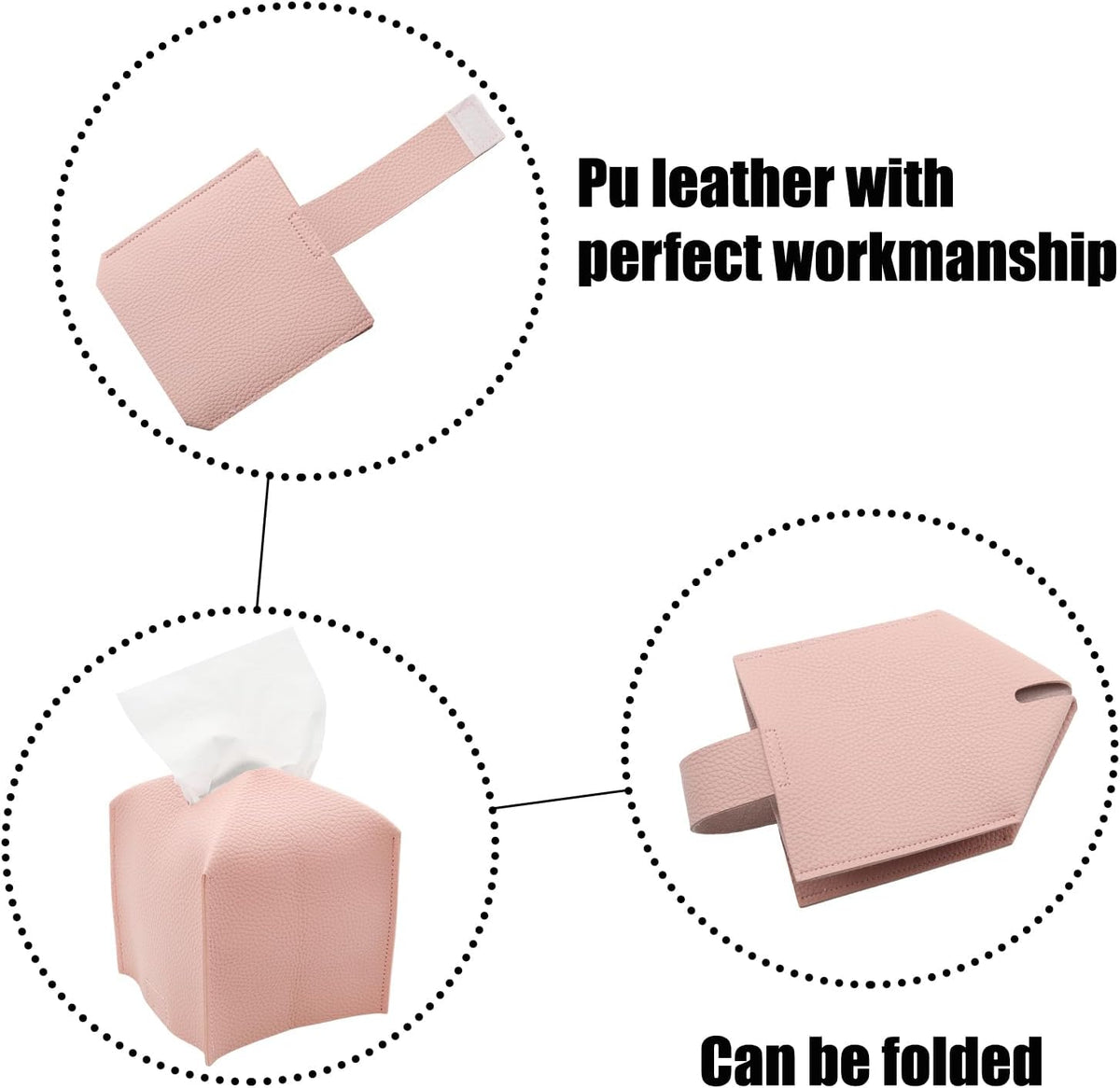 Pink Tissue Box Cover 5 Inch PU Leather Cube Tissue Box Cover