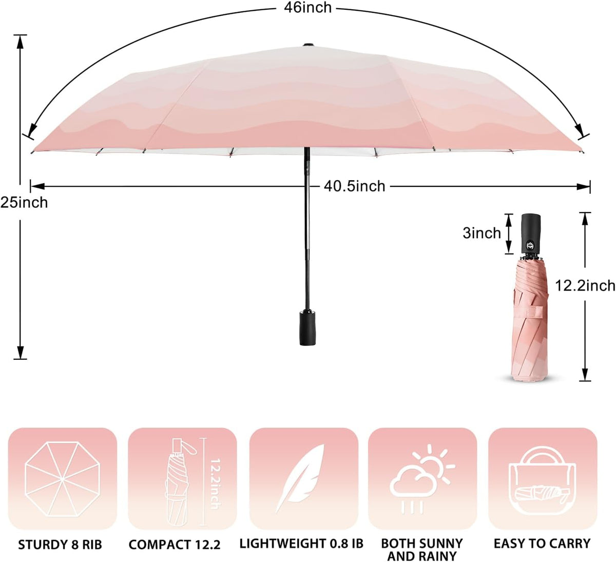 Cute UV Umbrella Women Auto Open Close Gradient Compact Travel Sun Rain