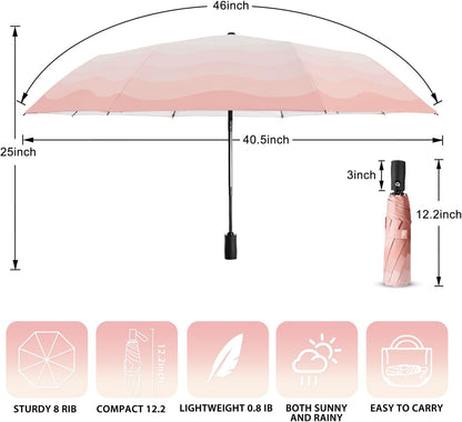 Cute UV Umbrella Women Auto Open Close Gradient Compact Travel Sun Rain