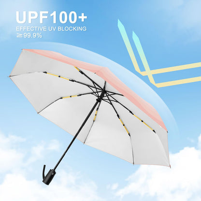 Cute UV Umbrella Women Auto Open Close Gradient Compact Travel Sun Rain