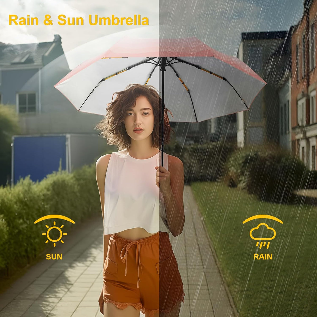 Cute UV Umbrella Women Auto Open Close Gradient Compact Travel Sun Rain