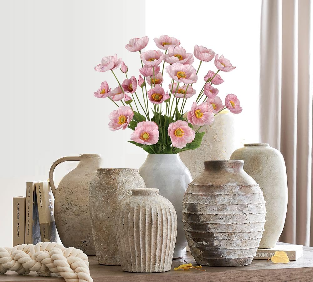 Faux Poppy Flowers,8PCS Pink Silk Poppies 23.2in Artificial Poppy Flowers Fake Poppies for Wedding Bouquet Party Table Centerpiece Arrangement Home Decor(Pink)