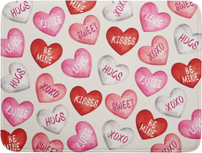 Valentines Dish Drying Mat for Kitchen Counter 18x24 Red Pink Love Heart Valentine's Day Holiday Themed Absorbent Reversible Microfiber Drying Mats Kitchen Countertop Protector Dishes Drainer Pad