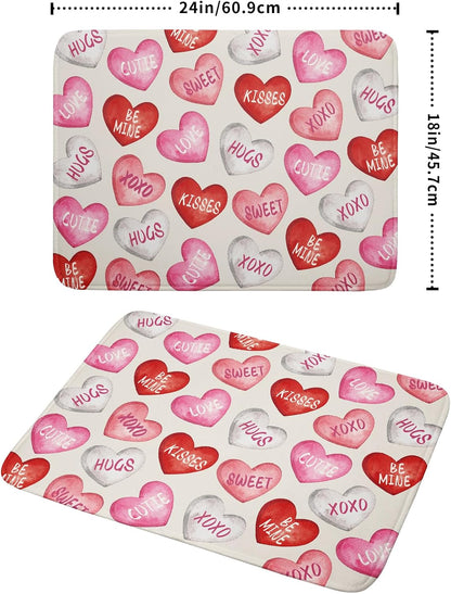 Valentines Dish Drying Mat for Kitchen Counter 18x24 Red Pink Love Heart Valentine's Day Holiday Themed Absorbent Reversible Microfiber Drying Mats Kitchen Countertop Protector Dishes Drainer Pad
