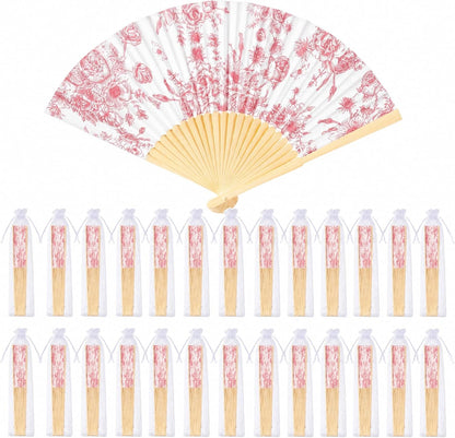 25 Sets Pink Floral Folding Fans, Wedding Favors for Guests