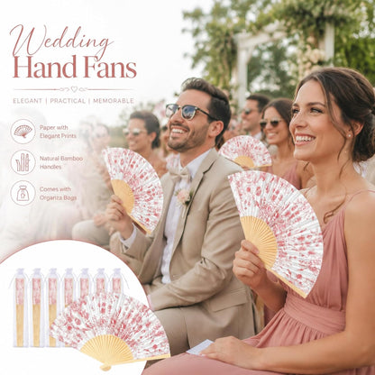 25 Sets Pink Floral Folding Fans, Wedding Favors for Guests