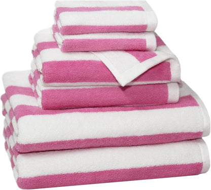 6 Piece Towel Set - 100% Cotton Cabana Stripe Kids Towel Set