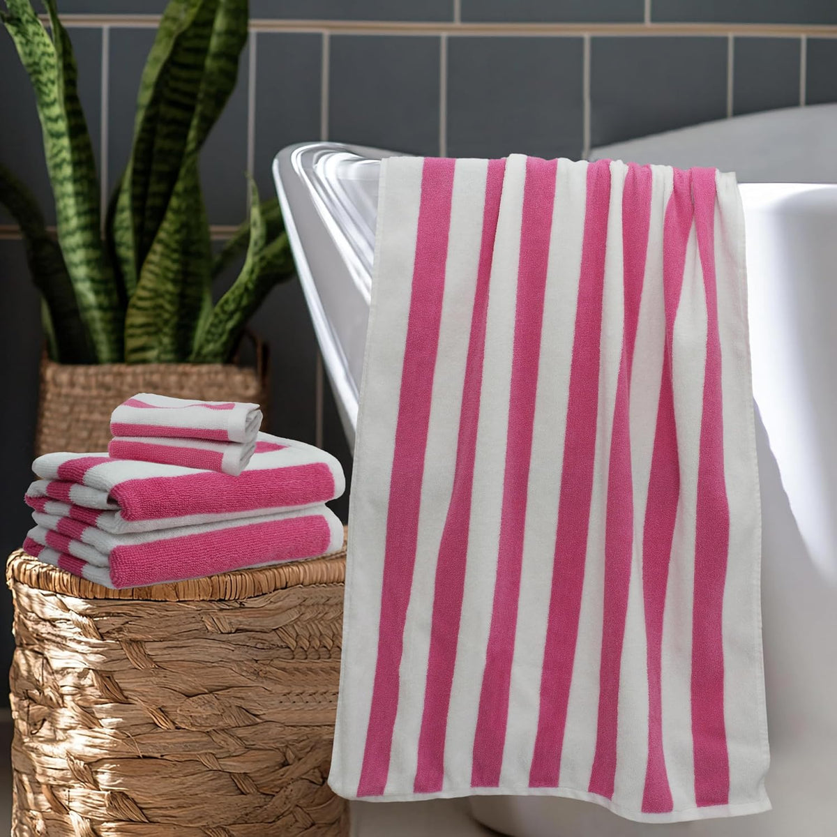 6 Piece Towel Set - 100% Cotton Cabana Stripe Kids Towel Set