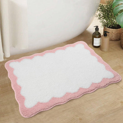 Pink Bathroom Rugs Soft Non Slip Pink Bath Mat Irregular Shaped Scalloped Bath Mat for Preppy Bedroom Decor Aesthetic Luxury Microfiber Machine Washable Funky Cute Rug for Bedroom Tub Shower 16" x 24"