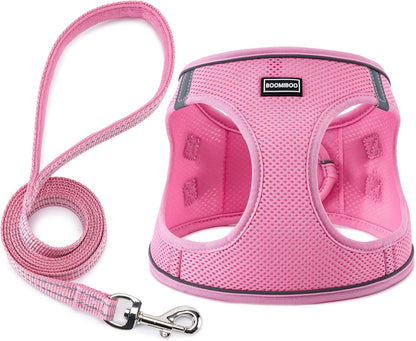 Dog Harness with Leash Set, Step-in Adjustable Puppy Pet Vest, Pink XS