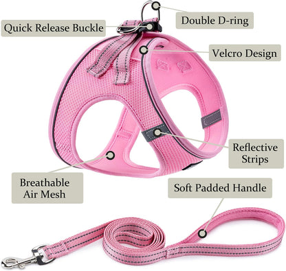 Dog Harness with Leash Set, Step-in Adjustable Puppy Pet Vest, Pink XS
