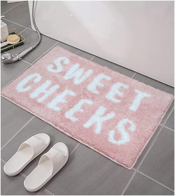 Sweet Cheeks Bath Mat for Tub, Cute Pink Bath Mats Non Slip, Blush Pink Bathroom Decor, Anti Slip Microfiber Bath Rugs, Funny Bath Rugs, 24"x16"