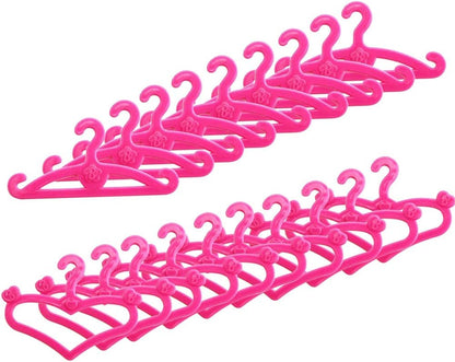 60 PCS Pink Plastic Little Hangers for Girl Doll Dress Clothes Gown Doll Clothes Accessories