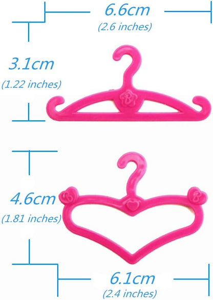 60 PCS Pink Plastic Little Hangers for Girl Doll Dress Clothes Gown Doll Clothes Accessories
